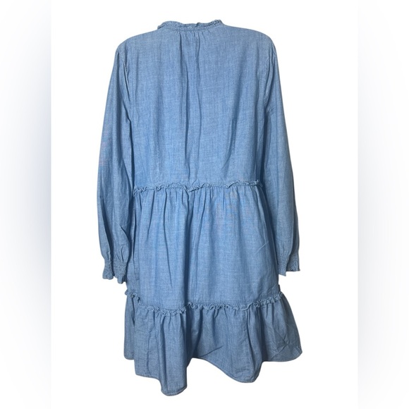 J. Crew Re-Imagined Blue Chambray Tiered Ruffle Dress Women’s Sz 10 Cottagecore - Picture 3 of 10